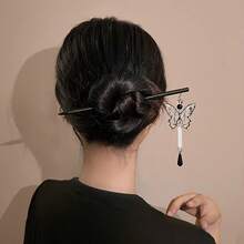 Butterfly Hair Chopsticks Elegant Hair Pins Vintage Chinese Hair Chopsticks Gift For Women And Girls - 黑色 - 查看 8