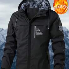 Pearson OBM Men'S Solid Color Hiking Jacket, Featuring A Hood And Plush Lining, High-Quality Windproof Outerwear, Suitable For Outdoor Sports, Climbing, And Thickened Ski Wear With A Stylish Versatile Design And Fixed Print Zipper Pockets. - 深藍色 - 查看 4