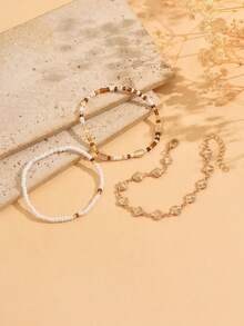 3pcs/Set Minimalist Seed Bead & Shell Bracelet Set, Ocean Vacation Style Handmade Jewelry Suitable For Daily Wear, Casual, Beach Travel - Multicolor - View 3