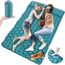 Colchoneta camping doble autohinchable 196x125x10cm con almohadas integradas, esterilla plegable impermeable, ideal para senderismo y actividades al aire libre, color azul tibetano - Azul tibetano - Ver 1