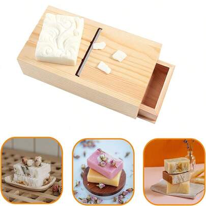 1个蜡烛肥皂切割器抽屉盒，木制肥皂斜面刨刀带盒，可调节修边刨刀，用于手工肥皂和蜡烛制作，肥皂蜡烛模具切割器，DIY工艺品制作用品