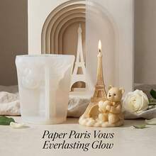 1Pc Cute Teddy With Eiffel Tower Landmark Silicone Candle Mold, Easy Demolding Silicone, 3D Sculpted Detail Texture, For Wax Soap Resin Casting, Couple Gift - SHJY-gJ434 - View 1