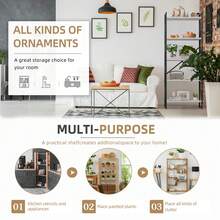 Vongrasig 5 Tier Bookshelf, Free Standing Bookcase Organizer Farmhouse Kitchen Ladder Shelves Rustic Wood Open Shelves Metal Frame, Vintage Storage Display Rack For Living Room, Bedroom Home Office - Trắng + Đen - Xem 6