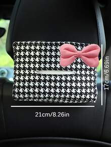 1pc Houndstooth Bow Tie Car Tissue Box, Houndstooth Car Sunvisor Tissue Holder, Multi-Function Napkin Box Auto Accessories - A - View 3