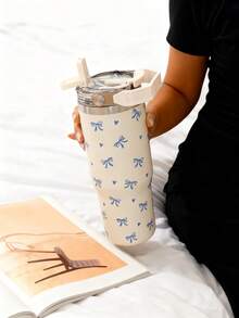1pc 900ml Cute Bow Pattern Double Wall Stainless Steel Insulated Tumbler, Flat Bottom Cup, Coffee Cup, Car Cup, Cup, Water Bottle, Outdoor Water Bottle, Tea Cup, Vacuum Bottle, With Drinking Spout And Straw Design, Suitable For Outdoor, Office, Home, School, Car, Gym, Travel, Birthday Gift, Holiday Gift, Mother's Day Gift, Father's Day Gift, Back To School, Valentine's Day Gift - Multicolor - View 13