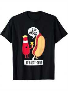 Funny What's Up Hot Dog Ketchup Hotdogolists T-Shirt 180g - 黑色 - 查看 6