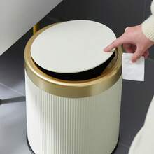 3.17 Gallon Luxury Push Lid Trash Can With Dual Buckets, Modern Odor Proof Bin For Kitchen & Bathroom BFYL - Màu trắng kem - Xem 1