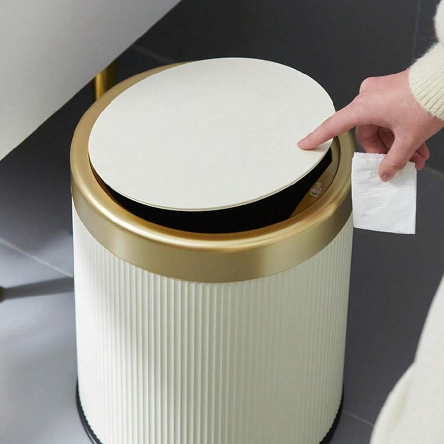 3.17 Gallon Luxury Push Lid Trash Can With Dual Buckets, Modern Odor Proof Bin For Kitchen & Bathroom BFYL - Màu trắng kem - Xem 1