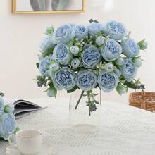 1/3pcs Artificial Peony Flowers, Reusable Fake Peony Bouquet - Home Indoor Decor, Floral Arrangement, Outdoor Garden Decor, Wedding Birthday Party Decoration - Vase Not Included - Blue - View 5