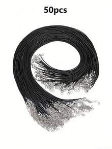 10/20/30/40/50/100pcs Wax Cord Necklace String, Gold Lobster Clasp Braided Rope Necklace, Leather Cord Necklace, Bulk Jewelry Making Chain, Necklace& Bracelet Cord - Black - View 23