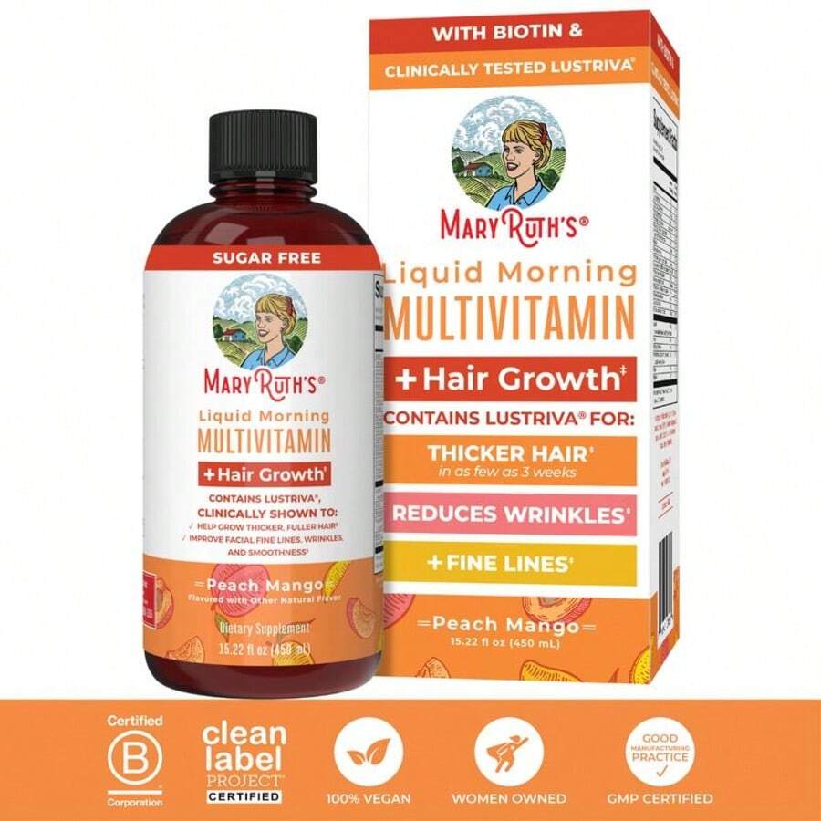 Liquid Multivitamin + Hair Growth - Clinically Testedfor Thicker Hair In Women - Improve Facial Wrinkles - Vegan - 15.22 Fl Oz - 1瓶 - 查看 1
