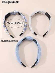 3pcs Women's Fashion Daisy Flower Print Headbands, Blue Tone, Suitable For Daily, Festival, Spring/Summer, Party Matching Hairband - Multicolor - View 5