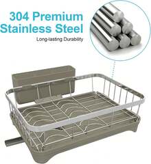 304 Stainless Steel Dish Drying Rack With Drain Board, Automatic Draining And Drying Rack For Kitchen Countertops, Large Capacity Dish Drainer, Suitable For Bowls, Cups, And Dishes. - Grey - View 4