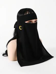 1件女款複合紗布繫帶三角巾面罩，柔軟防紫外線多用途面部遮蓋，適合日常搭配，Abaya+ - 純色 - 查看 7