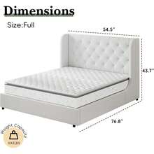 Full Bed Frame With Velvet Button-Tufted Headboard , Upholstered Bed Frames, Soft Fabric, Button Tufted Headboard With Windback, Platform Bed, Curved Wingback Design, Noise-Free, No Box Spring Needed,  Queen Bed Frame/ King Bed Frame/ Full Size Bed Frame/ Queen Size Bed Frame/ King Size Bed Frame,Pink/ White/ Grey - 白色 - 查看 9