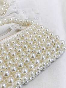 Oaoleer 1pc Women's Pearl Purse White Pearl Handbag Hobo Bag For Evening Handbag Shoulder Bag Wedding Party Bridal Clutch Purse - 彩色 - 查看 4