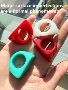 4pcs Colorful Geometric Asymmetrical Wide Resin Rings, Vintage Extra Large Ring Set, Suitable For Daily Wear, Vacation, Gift For Friends - Multicolor - View 3