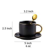 Matte Porcelain Cup And Saucer Set With Gold Trim 6oz Tea Cup Coffee Cup With Gold Spoon - màu đen - Xem 7