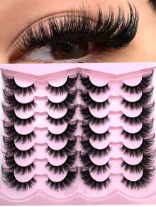 14 Pairs Luxury 3D Faux Mink Lashes - Thick, Fluffy, Elegant D-Curl False Eyelashes, Natural Look, Fluffy Thick Cat Eye Lashes, Suitable For Bold Eye Makeup, Reusable, Suitable For Beginners, Fluffy Soft Lash Strip Lashes, Dramatic Lashes - 眼尾拉長款 - 查看 2