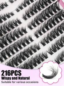 12 filas, 216 grupos de pestañas postizas. Extensión de pestañas, grupos curvados en forma de D, pestañas individuales, look de maquillaje natural, extensión de pestañas voluminosa, extensión de pestañas fina. Hazlo tú mismo en casa. - D - Ver 3