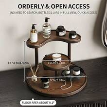 رف تخزين مستحضرات التجميل دوار ثلاثي الطبقات - منظم حمام قائم بذاته موفر للمساحة، رف عرض للعناية بالبشرة والعطور - مناسب للحمام والغرفة والصالون، قائم على الأرض - الجوز - مشاهدة 6