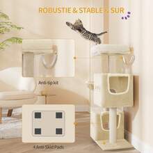 HaluPeit 98 Cm Scratching Post, Cat Tree, Small Scratching Post, Multi-Storey Scratching Post With Perch, Cat House Furniture With 2 Caves, Sisal Cat Scratching Post, Hammock, Cave - 米色 - 查看 2