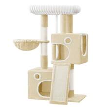 HaluPeit Cat Tree, 98cm Small Cat Tree, Spacious And Stable, With Soft Large Platform, Plush Balls, Caves, Scratching Posts, Cat Scratching Board, Beige - Beige - View 8