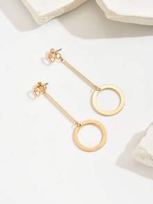 1 Pair Women's Spring/Summer Minimalist Geometric Hoop Earrings With Tassel Pendant, Simple Geometric Design, Fashionable & Elegant Jewelry Earrings, Unique Personalized Accessories - Yellow Gold - View 2