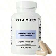CLEARSTEM - MINDBODYSKIN Hormonal Acne Supplement (5-HTP) - Natural DIM Supplement - Skin Care Vitamins - Hormone Balance, Antioxidants - Gluten Free, Cruelty Free - 30 Servings, 90 Capsules - 1 CÁI - Xem 1