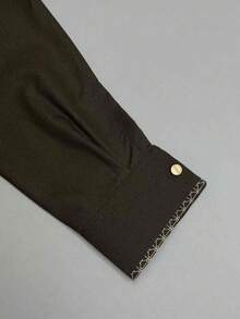 Muslim Men Long Sleeve Color Block Shirt Collar Design Button Decor Long Robe, Premium Fabric Arabic Men Long Robe - Coffee Brown - View 5