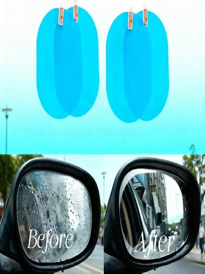 2pcs Car Waterproof Anti-Rain Film - Rearview Mirror & Window Hydrophobic Sticker, Transparent Anti-Fog Anti-Glare Protection, Essential Auto Accessory For Rainy Weather