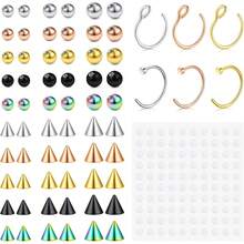 100 piezas de joyas corporales falsas sin perforación - Anillos falsos de ceja, bolas de repuesto para labrete de labio, con pegatinas - etiqueta engomada - Ver 6