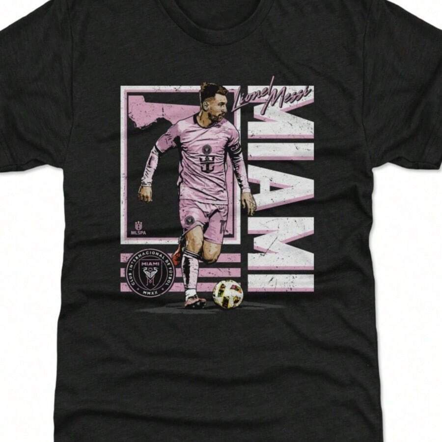Lionel Inter CF Pink Graphic Tee, Soccer Fan Shir - 黑色 - 查看 1