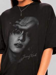 Jung Kook Shirt Idol Graphic TeeBTS Golden Era Inspired Shirtjungkook SweatshirtKorean Pop Aesthetic StreetwearJungkook - 黑色 - 查看 1