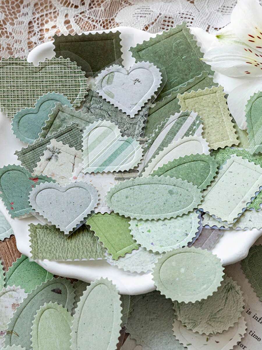 MOCARD 5张/包复古美学印章贴纸，DIY装饰拼贴材料，节日礼物，个性化剪贴簿学习用品，剪贴簿文具趣味贴纸 Kindle - 1.森綠微光 - 查看 1