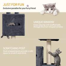 HEXCELEN 98 Cm Scratching Post, Cat Tree, Small Scratching Post, Multi-Storey Scratching Post With Perch, Cat House Furniture With 2 Caves, Sisal Cat Scratching Post, Hammock, Cave - Màu xám đen - Xem 5