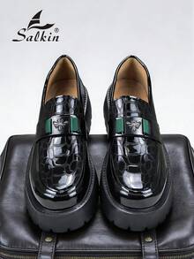 Salkin 新款时尚设计师男士一脚蹬乐福鞋，优雅绅士正装鞋，带有蜜蜂装饰，柔软舒适的皮革鞋面，耐用的鞋底，适合日常休闲、商务、派对、婚礼、理想礼物、春夏秋老钱时尚秋季 - 黑色 - 查看 11