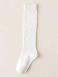 Solid Simple Stretchy Over The Calf Socks, Cozy - White - View 2