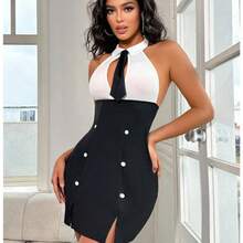 1pc Coquettish Secretary Roleplay Set In Classic Black, Featuring A Figure-Hlgging Pencil Skirt & Passionate Office-Inspired Lingerie For A Hot Yet Cute Look, Perfect As A Daring Date Night Outfit, Fantasy Play & Valentine's Day Surprise. - 黑與白 - 查看 1