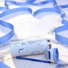 Owa Laaa Blue Bows Insulated Stainless Steel Water Bottle With Straw, Sports Water Bottle, Great For Travel, 32 Oz, It Is Suitable As A Gift For Birthdays, Halloween, Thanksgiving, Valentine's Day, Christmas And New Year. - Xanh và trắng - Xem 2