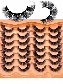 14 Pairs Luxury 3D Faux Mink Lashes - Thick, Fluffy, Elegant D-Curl False Eyelashes, Natural Look, Fluffy Cat Eye Lashes, Suitable For Bold Eye Makeup, Reusable, Ideal For Beginners, Suitable For All Occasions - Natural Lashes - View 2