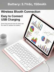 这款键盘保护套兼容 iPad (A16) 11 英寸第 11 代 (2025),也适用于 iPad 10.2 英寸第 9/8/7 代、iPad Air 4/5/6、10.9/11 英寸以及 iPad Pro 11。支持自动睡眠/唤醒功能,配备可拆卸无线蓝牙键盘、内置 150mAh 电池、纤薄支架设计,并带有触控笔插槽 - 粉色 - 粉色 - 查看 7