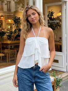 Womens Ruffle Halter Tops Summer Fashionable Spaghetti Strap Backless Going Out Vest - White - View 5