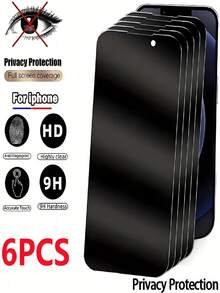 6片装隐私钢化玻璃屏幕保护膜，兼容 16 Pro Max、17 Pro、17 Pro Max、17、16、15、14、13、12、11 Plus、Mini、X、XS、XS Max、XR、7P、8P，9H+硬度，防窥、防刮擦，兼容动态岛，兼容手机壳 - 黑色 - 查看 27