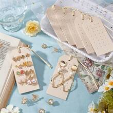 1 pieza Soporte portátil de cuero PU para aretes, estante rectangular de exhibición de aretes, tarjeta de almacenamiento de aretes de doble cara, adecuado para el hogar, la tienda, los viajes, el almacenamiento de joyas, fácil de transportar - Multicolor - Ver 3
