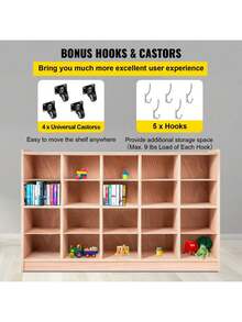 Cubby Mobile Tray Storage Cabinet, 20-Compartment Cubby Storage Shelf, Cubby Storage Cabinet 4 X 5, Classroom Cubbies, Classroom Furniture For Home, Daycare And Preschool, Natural - Apricot - View 5