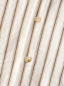 男童条纹衬衫，2025春夏新款，休闲时尚舒适，适合上学和日常穿着的纽扣衬衫 - 卡其色 - 查看 4