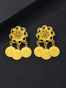 1 Set Of 2 Gold Rhinestone Coin Tassel Pendant, Women's Rhinestone Arabic Style Headscarf Brooch Accessory - Gold - View 10