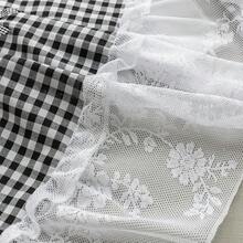 1 片粉色格子莉莲短窗帘，适用于厨房和餐厅；1 片蓝色隔断薄纱窗帘，法式乡村浪漫风格；1 片黑色格子网纱拼接咖啡色窗帘 - 黑白格子 - 查看 9