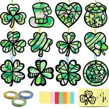 12/24/36pcs Baby Shower Party Favor St. Patrick's Day Crafts Bulk: Paper Shamrock Suncatchers, St. Patrick's Day DIY Kit, Stained Glass Effect Art Supplies, Baby Room Decor - Multicolor - View 2